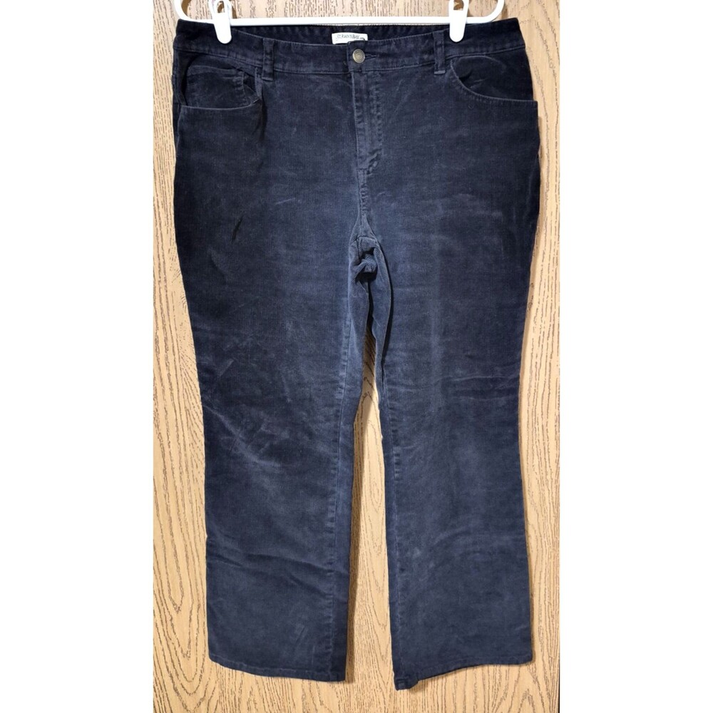St John's Bay Women's Y2K High Rise Navy Blue Straight Cut Corduroy Pants 14P